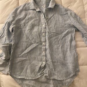 Reformation blue and white striped linen button down